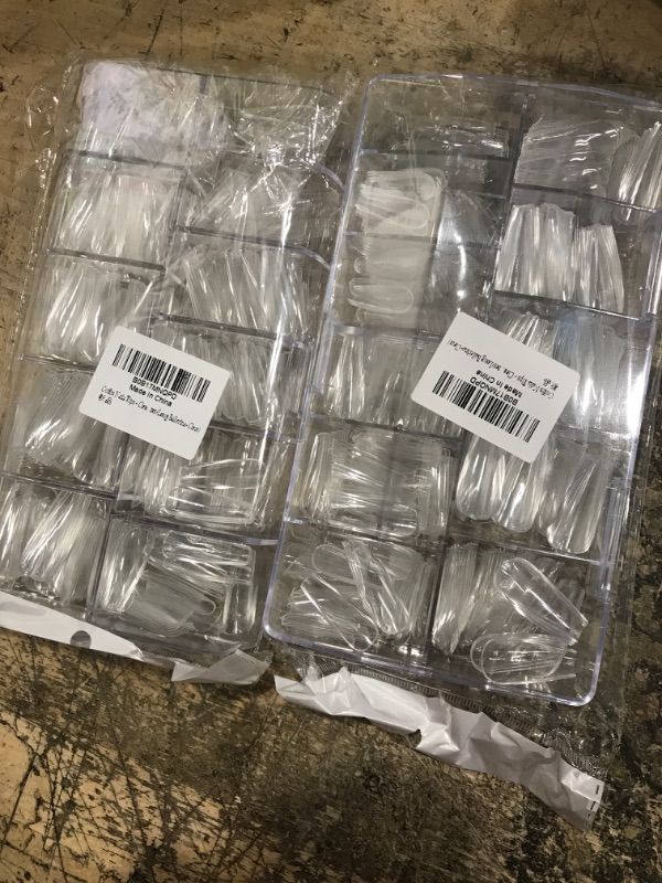 Photo 2 of 500PCS Almond Fake Nail Tips - HKFUON Medium Almond Shaped Nail Tips Full Cover Clear Acrylic Nails, Professional Artificial False Nails Press on Nails for Nail Art Extension Home Salon DIY, 10Sizes (500PCS COFFIN - Clear)