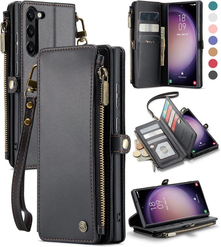 Photo 1 of  Galaxy S23 Plus/ S23+ Case, Samsung S23 Plus Wallet Case for Women Men, RFID Blocking PU Leather Magnetic Flip Strap Zipper Card Holder Phone Case for Galaxy S23 Plus, Fashion Black
