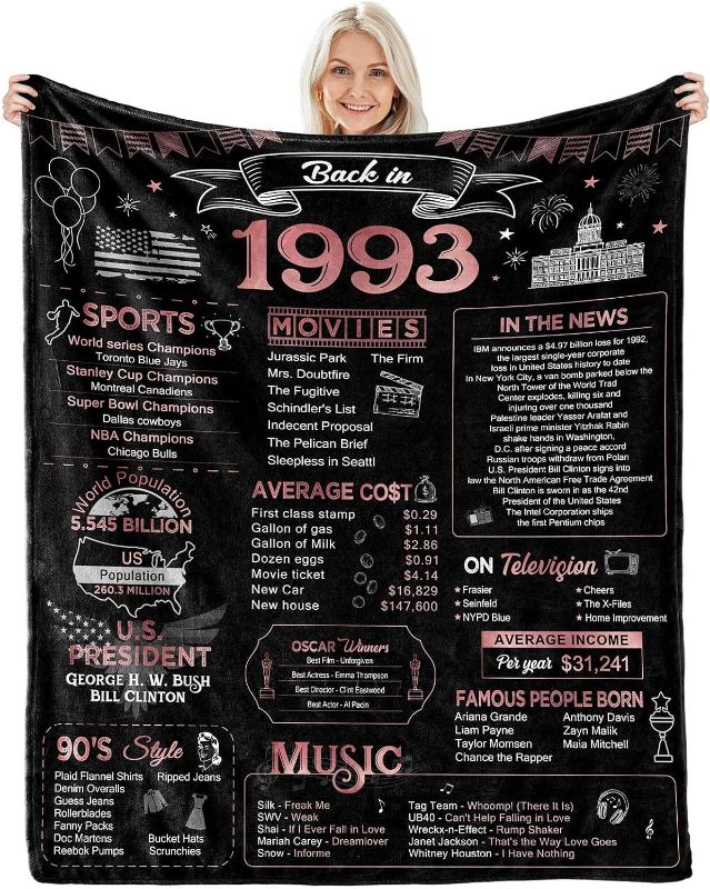 Photo 1 of 30th Birthday Gifts for Women Men Blanket 1993 30th Birthday Anniversary Weeding Decorations Turning 30 Year Old Bday Gift Idea for Wife Husband Girlfriend Boyfriend Back in 1993 Blanket 60Lx50W Inch
