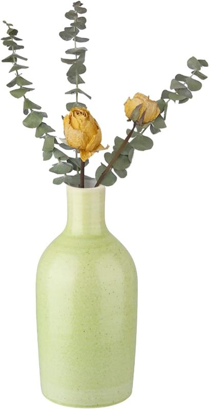 Photo 1 of 9" Green Ceramic Vase for Home Decor Small Farmhouse Vase for Flowers Pampas Grass Decorative Pottery Bud Vase for Decor Table Centerpieces, Bookshelf
