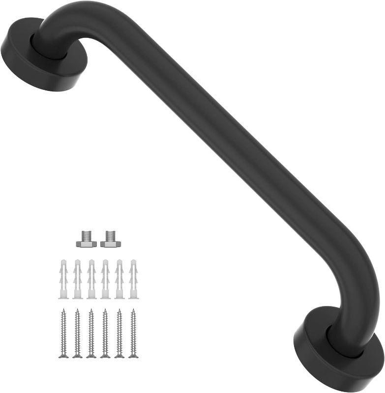 Photo 1 of 12 Inch Matte Black Shower Grab Bar-1" Diameter, iMomwee Stainless Steel Elderly Safety Bars, Bathroom Shower Balance Bar, Wall Handrail Support, Handicap Senior Disabled Pregnant Assist Bath Handle
