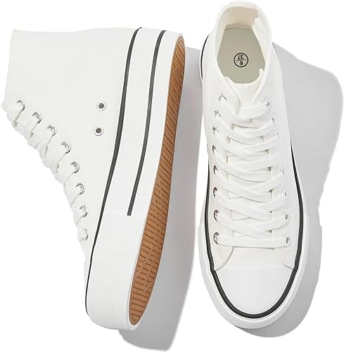 Photo 1 of FRACORA Womens High Top Canvas Shoes White Black Platform Sneakers Lace Up Shoes for Women size 10