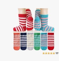 Photo 1 of 2pcks of Eyean Baby Grips Fuzzy Winter Slipper Socks Warm Cozy Soft Non Slip Fleece Plush Toddler Boy Girls Thick Socks 6 Pairs (0-12 Months)