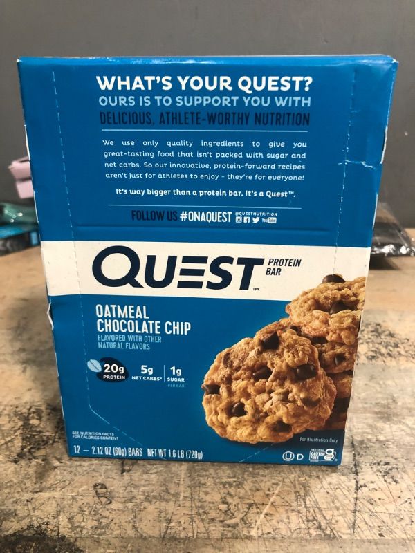 Photo 2 of **EXP DATE 02/09/24!! Quest Nutrition Oatmeal Chocolate Chip Protein Bar, High Protein, Low Carb, Gluten Free, Keto Friendly, 12 Count 12 Count S'mores
