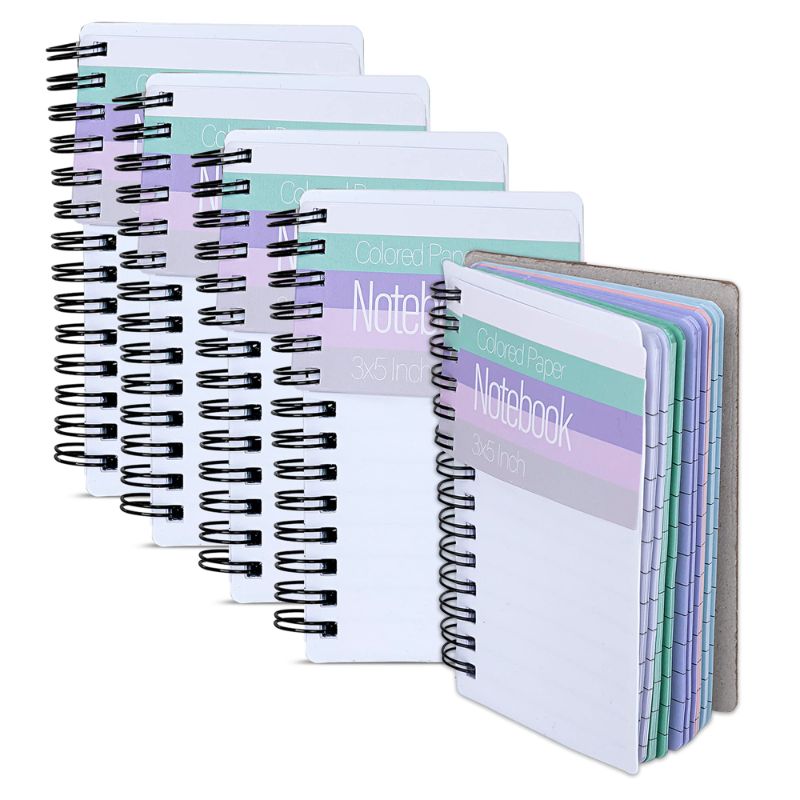 Photo 1 of 2 PACK(12 PIECES TOTAL) 3x5" Memo Notebook - Colorful Pocket Spiral Notebook - 3x5 inch Bright Pastel Colored Pages Notebook Paper, Wide Ruled Pages, Perforated Notepad Memo Books, Durable Poly Cover - Journaling Notebook - 100 Sheets - 6 Pack