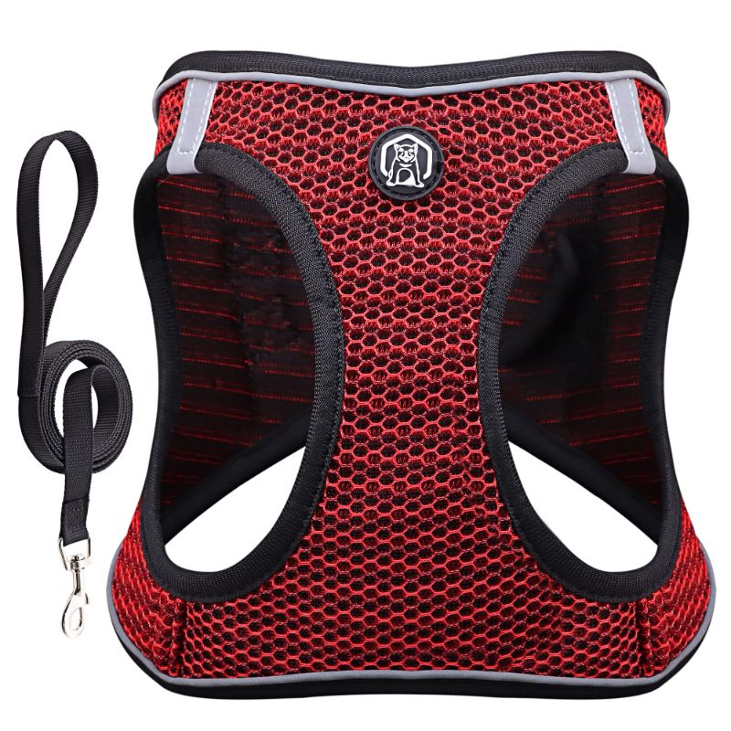 Photo 1 of 2 PACK Balabuki Dog Harness Vest for Small and Medium Dogs No Pull, Easy Walk Soft Step in Escape Proof Reflective Harness and Leash Set, S Red Red S(Chest: 14.5-16.5 IN)*Including Leash