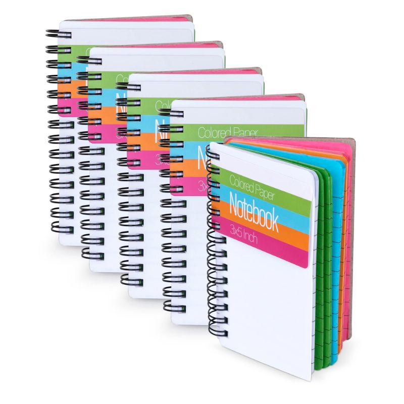 Photo 1 of 2 PACK(12 PIECES TOTAL) 3x5" Memo Notebook - Colorful Pocket Spiral Notebook - 3x5 inch Bright Colored Lined Notebook Paper, Wide Ruled Pages, Perforated Notepad Memo Books, Durable Poly Cover - Journaling Notebook - 100 Sheets - 6 Pack - Neon