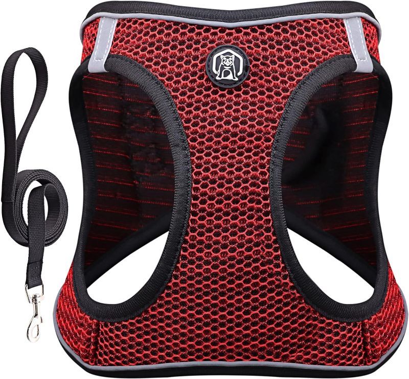 Photo 1 of 2 PACK Balabuki Dog Harness Vest for Small and Medium Dogs No Pull, Easy Walk Soft Step in Escape Proof Reflective Harness and Leash Set, S Red