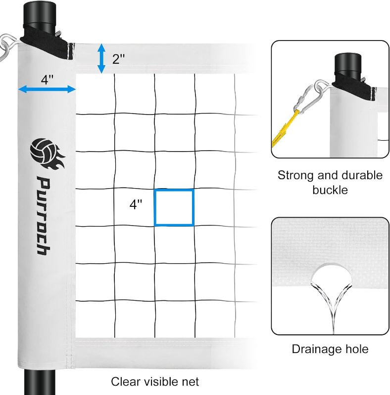 Photo 1 of Purroch Volleyball Net Outdoor, Anti-Sag Design, Adjustable Height Poles, Purroch Portable Volleyball Set with Carry Bag for Backyard and Beach, PU Volleyball 