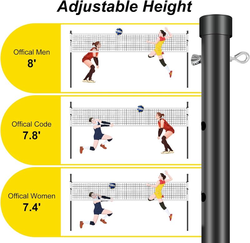 Photo 4 of Purroch Volleyball Net Outdoor, Anti-Sag Design, Adjustable Height Poles, Purroch Portable Volleyball Set with Carry Bag for Backyard and Beach, PU Volleyball 