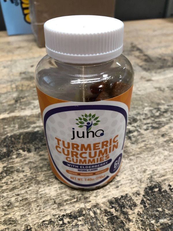 Photo 2 of *11/22/2023* Juno Turmeric Curcumin Gummies with Elderberry - 60 Count - LONGVIDA® Optimized Curcumin Gummies with Elderberry and Vitamin D3 - Gluten-Free, Vegan & Non-GMO Turmeric Gummies