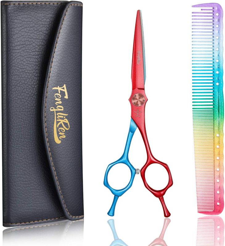 Photo 1 of 6 PACK Fengliren Barber Professional Hair Cutting Scissors Hairdressing Shears For Hair Hairdresser Set Salon Haircut Scissors Sharp Blades Bag Case Rainbow Comb Kit 6 Inch Made Of Stainless Steel By Hand
