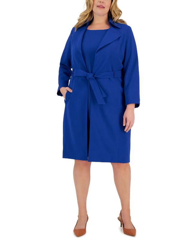 Photo 1 of Le Suit Plus Size Belted Trench Jacket and Sheath Dress 22W
