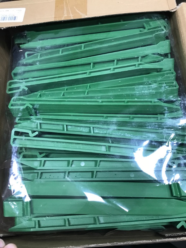 Photo 2 of 150 Pcs Landscape Edging Anchoring Stakes 10 Inch Garden Landscape Edging Stakes PE Landscaping Stakes Ground Plant Support Lawn Stakes Heavy Duty Plastic Spikes for Tent Edging Terrace Board (Green)