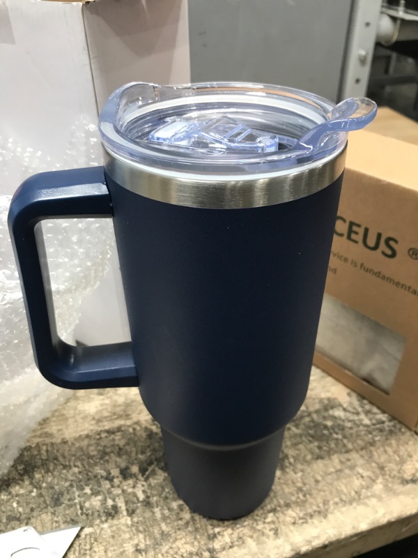 Photo 1 of 40oz Tumbler with Handle, Straw, Lid, Stainless Steel Vacuum Insulated Water Bottle Adventure Travel Mug Quencher for Iced Coffee, Hot or Cold Tea and Beverage, navy blue 
