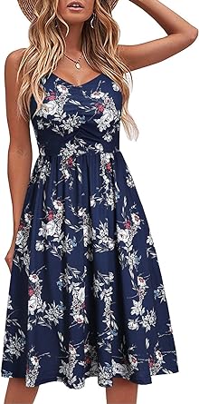 Photo 1 of YATHON Casual Dresses for Women Sleeveless Cotton Summer Beach Dress A Line Spaghetti Strap Sundresses with Pockets
