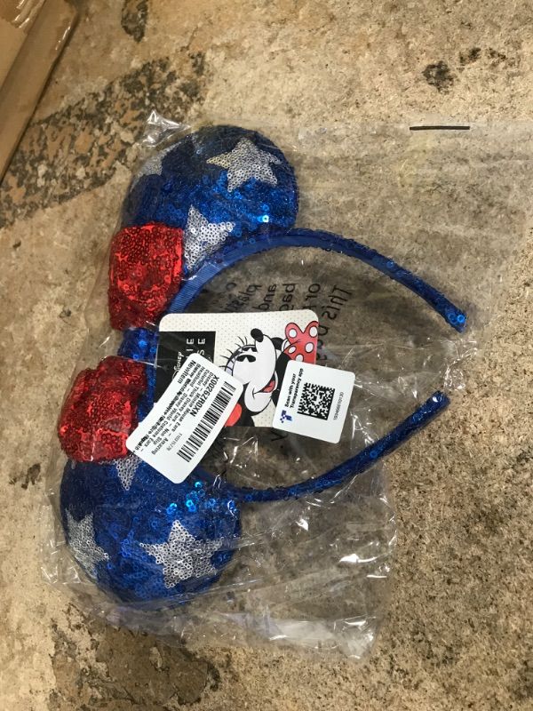 Photo 2 of Minnie Mouse Ears Headband Patriotic Stars Red White and Blue