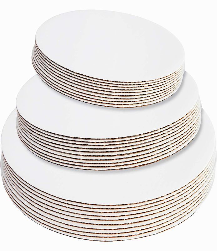 Photo 1 of 30-Pack White Cake Board Rounds,Circle Cardboard Round Base 6,8 and 10 inch, Disposable Coated Cake Plate 10 of Each Size