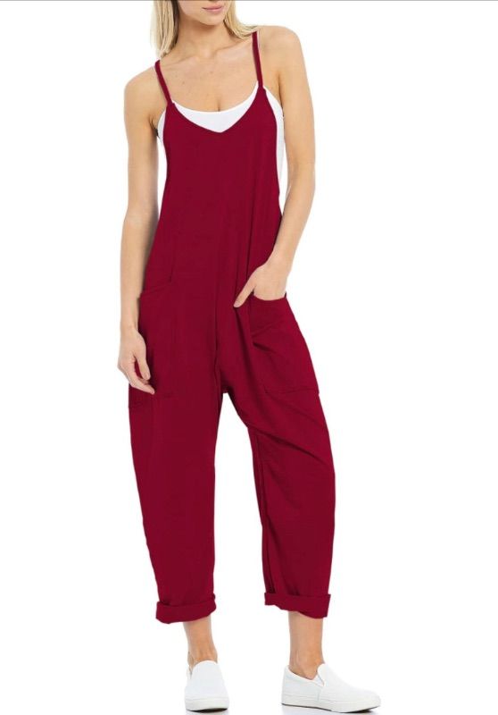 Photo 1 of Tongmingyun Womens Casual Sleeveless Jumpsuits Spaghetti Strap Loose Romper Long Pants with Pockets