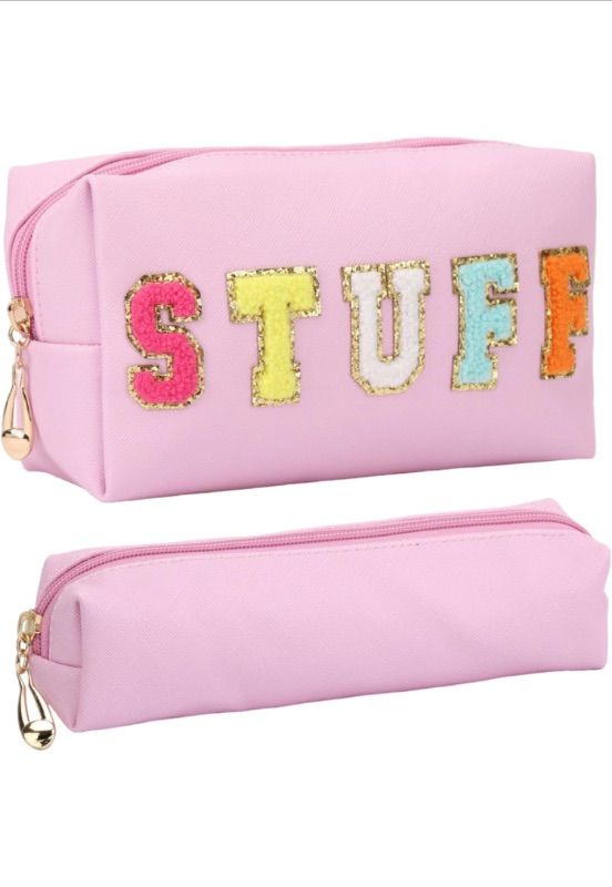 Photo 1 of Fixwal Preppy Makeup Bag, 2pcs, Pink, Makeup Bag for School, Portable Waterproof Purse, Cosmetic Bag with Patches, Stuff Pouch, Makeup Brush Bag