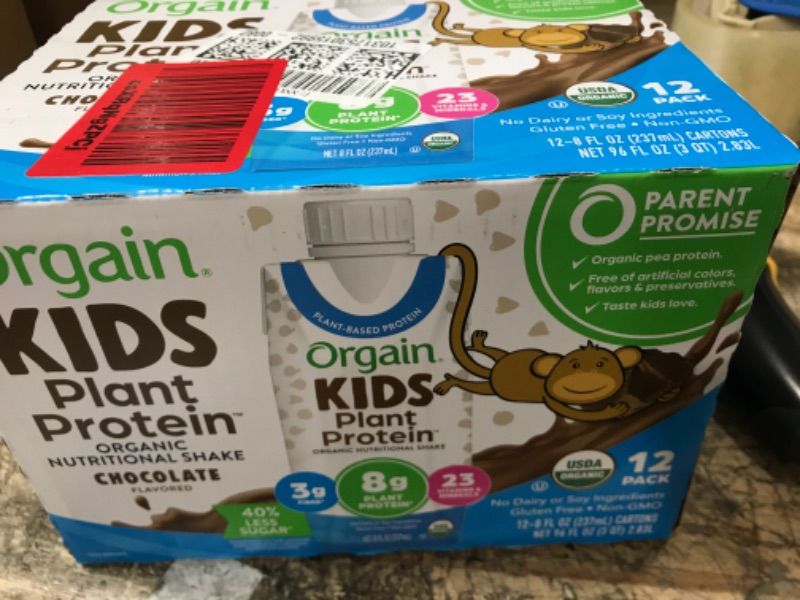 Photo 2 of ***EXPIRES: MARCH 31, 2024***Orgain Organic Kids Vegan Protein Nutritional Shakes, Chocolate - 8g of Protein, Contains Fiber and 23 Vitamins and Minerals, Plant Based, No Gluten or Soy, Non-GMO, 8 Fl Oz (Pack of 12)