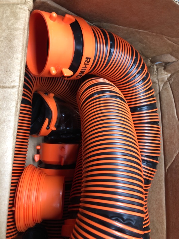 Photo 1 of Camco RhinoEXTREME 20ft RV Sewer Hose Kit, Includes Swivel Fitting and Translucent Elbow with 4-In-1 Dump Station Fitting, Crush Resistant, Storage Caps Included - 39867