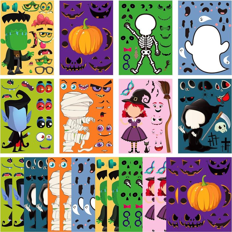 Photo 1 of * 2 packs* 48 Sheets Halloween Make a Face Stickers, Halloween Games Make Your Own Stickers Craft Activities Pumpkin Mummy Witch Sticker for Kids Halloween Party Favor(Ghost,6.89 x 9.84 Inches)
