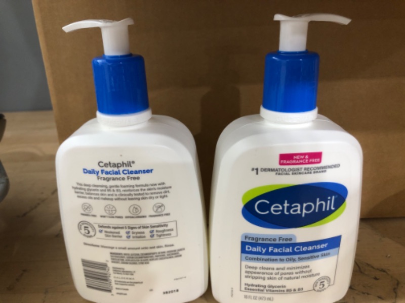 Photo 2 of *2 BOTTLES* Cetaphil Face Wash, Daily Facial Cleanser for Sensitive, Combination to Oily Skin, NEW 16 oz, Fragrance Free,Gentle Foaming, Soap Free, Hypoallergenic NEW 16oz