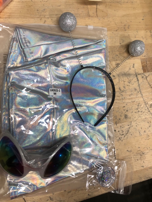 Photo 2 of 2 SIZE MEDIUM SOMSOC Alien Costume Women Metallic Skirt Antenna Headband Alien Glasses Holographic Glitter for Halloween Cosplay Costume