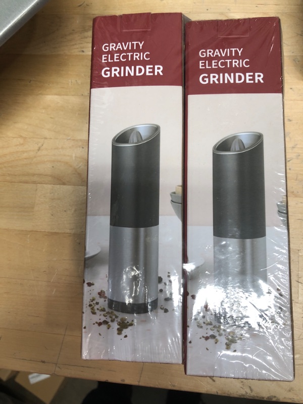 Photo 2 of Gravity Electric Salt and Pepper Grinder Set, Adjustable Coarseness, Warm LED Light, One-handed Automatic Operation, Battery Powered, 2 Pack Electric Pepper Mills