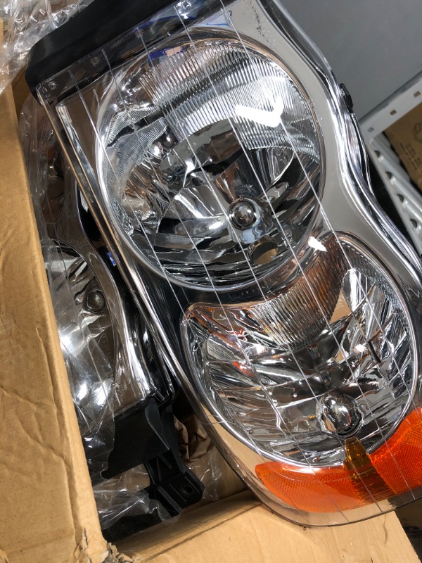 Photo 2 of ADCARLIGHTS 2002-2005 Dodge Ram Headlight Assembly for 2002-2005 Dodge Ram 1500 / 2003-2005 Ram 2500 3500 Clear Lens Chrome Housing with Amber Reflector Headlamp Replacement Left and Right OE Replacement A-Chrome Housing Amber Reflector