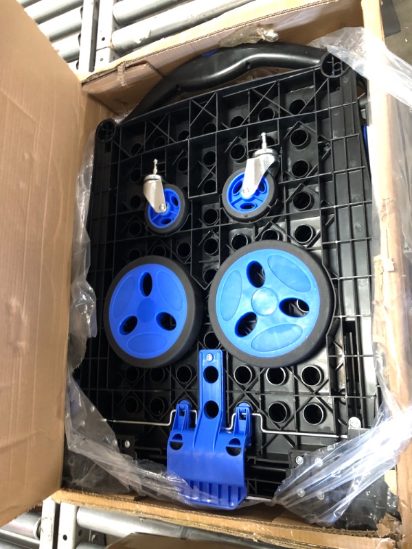 Photo 3 of APOXCON Folding Shopping Cart, Two Tier Collapsible Cart with One Crate, Heavy Duty Utility Cart with 360° Rolling Swivel Wheels Multiple Uses Folding Trolley for Shopping, Picnic and Office
