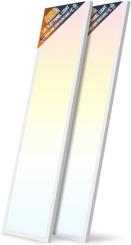 Photo 1 of 1x4 Led Flat Panel Light Surface Mount Ceiling Light, 5CCT 3000K/3800K/4500K/5200K/6000K Dimmable, 24W/30W/40W 4980LM Edge-Lit, Flush Mount or Drop Ceiling for Office Kitchen Garage, White 2-Pack

