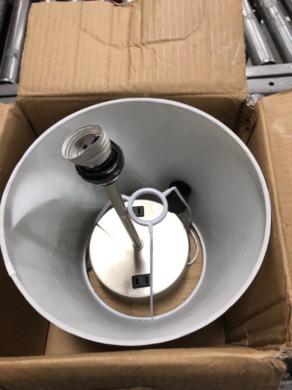 Photo 1 of 19 in. Brushed Nickel Touch Control Desk Lamp with Charging Outlet and USB Port