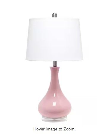 Photo 1 of 26 .25 in. Rose Pink Droplet Table Lamp with Fabric Shade