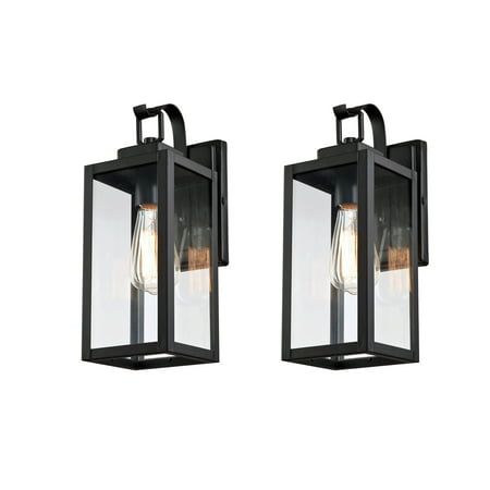 Photo 1 of 2 Packs 1-Light Matte Black Outdoor Wall Light Fixture Exterior Light Fixture with Clear Glass for Porch Hallway Garden Patio
