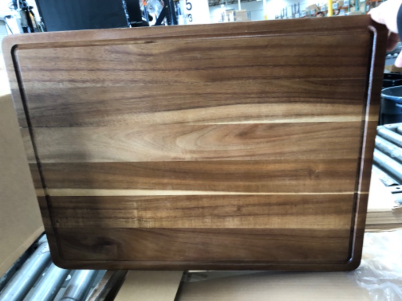 Photo 2 of ***HAS CRACK*** Extra Large Cutting Board, 24 x 18 Inch Large Wooden Cutting Boards for Kitchen, Thick Acacia Wood Cutting Board with Juice Groove, Butcher Block Cutting Board for Meat, Large Charcuterie Board Acacia cutting board