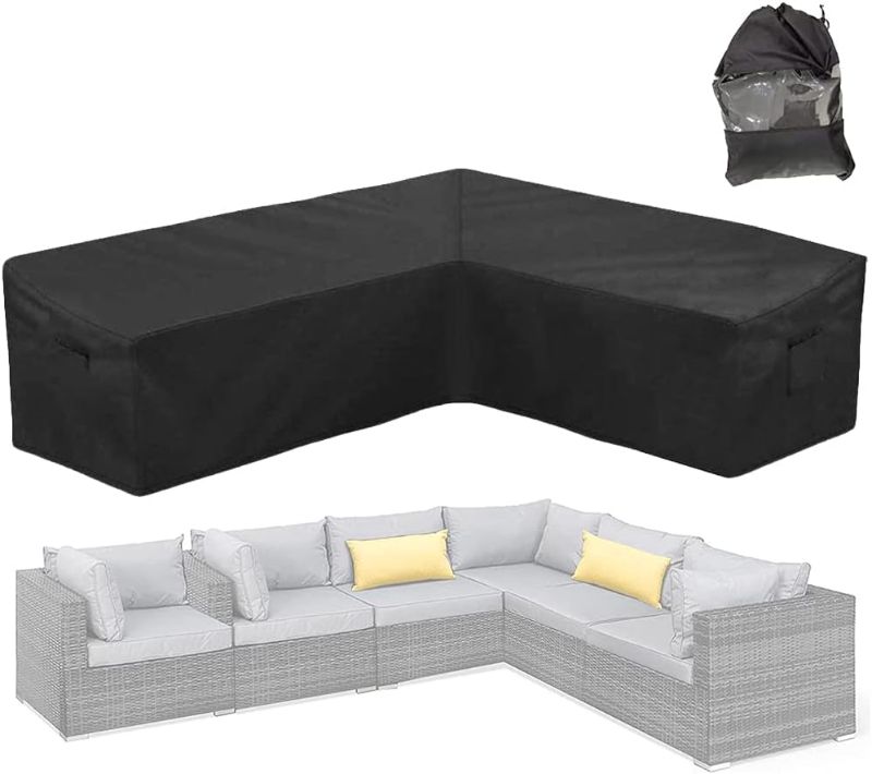 Photo 1 of          Skyour Patio Furniture Sectional Couch Sofa Cover Weatherproof Heavy Duty 420D Oxford Outdoor L Shaped Sectional Garden Rattan Corner Sofa Furniture Protector Covers Black (Left Side Long: 105x78in)
