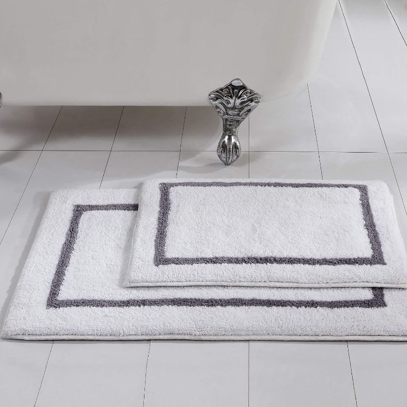 Photo 1 of 2-Pack Reversible Contrast Stripe Bath Mat Set, Platinum
