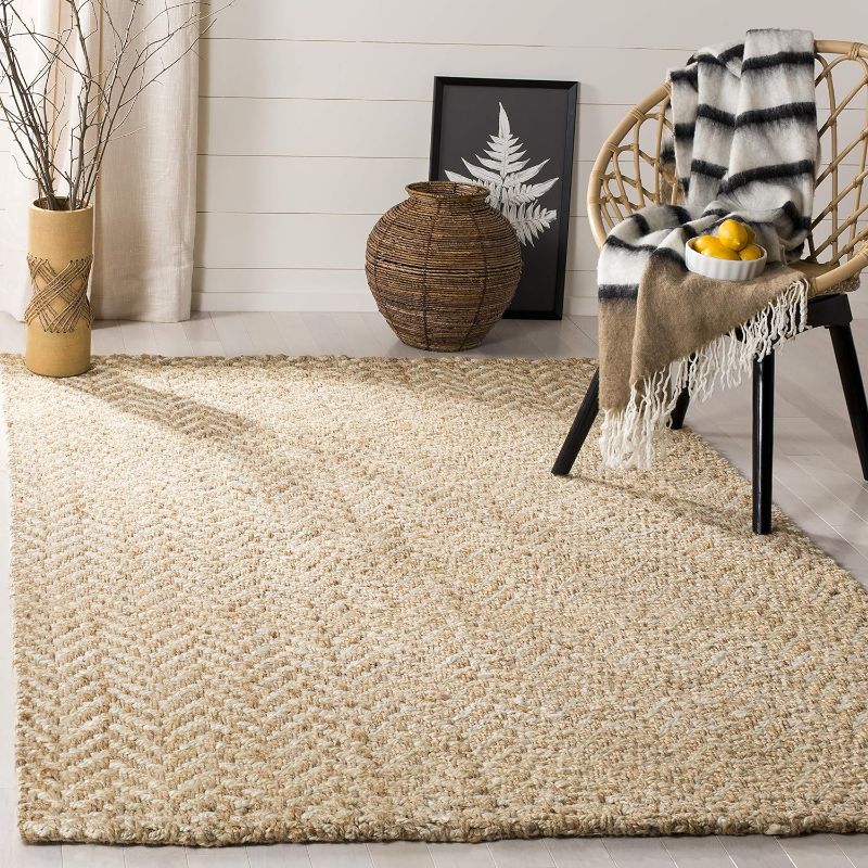 Photo 1 of SAFAVIEH Natural Fiber Collection Area Rug - 5' x 8', Ivory & Natural, Handmade Jute, Ideal for High Traffic Areas in Living Room, Bedroom (NF264A)

