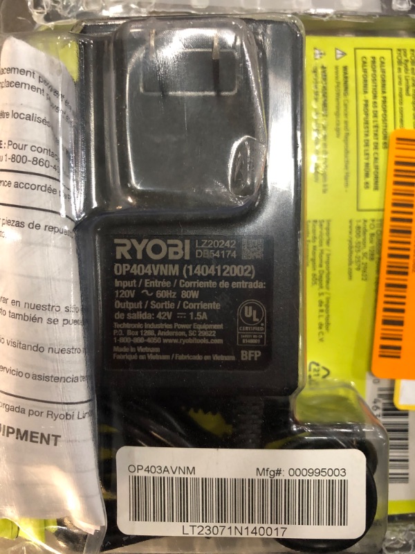 Photo 3 of Ryobi 1004-040-931 40 Volt Compact Wired Lithium-Ion Battery Charger with USB Port