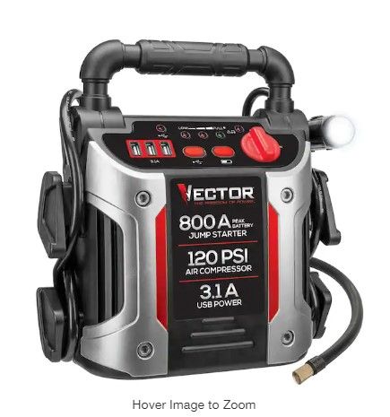 Photo 1 of ***SEE NOTES***VECTOR 800 Peak Amp Jump Starter, 120 PSI Air Compressor, Three USB Charging Ports, Rechargeable