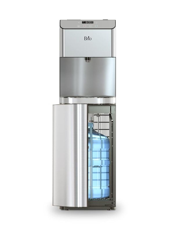 Photo 1 of Brio Moderna Bottom Load Water Cooler Dispenser - Tri-Temp, Adjustable Temperature, Self-Cleaning, Touch Dispense, Child Safety Lock, Holds 3 or 5 Gallon Bottles, Digital Display and LED Light
