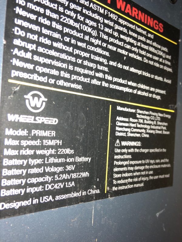 Photo 3 of ***FOR PARTS - NONREFUNDABLE - SEE NOTES***
Wheelspeed Electric Scooter Primer, 12-14 Miles Long Range Blue