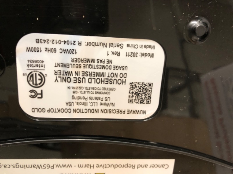 Photo 5 of **NONREFUNDABLE**FOR PARTS OR REPAIR**SEE NOTES**
NUWAVE Gold Precision Induction Cooktop, Portable, Powerful with Large 8” Heating Coil, 100°F to 575°F, 3 Wattage Settings 600, 900, and 1500 Watts, 12” Heat-Resistant Cooking Surface