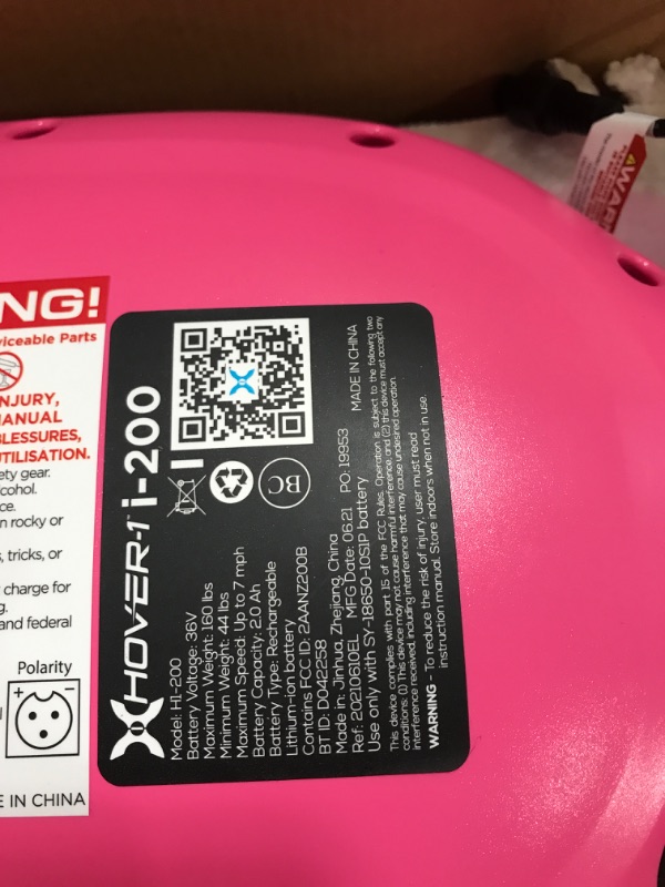 Photo 2 of ***SEE NOTES***Hover-1 i-200 Electric Hoverboard | 7MPH Top Speed, 6 Mile Range, 6HR Full-Charge, Built-in Bluetooth Speaker, Rider Modes: Beginner to Expert, Pink