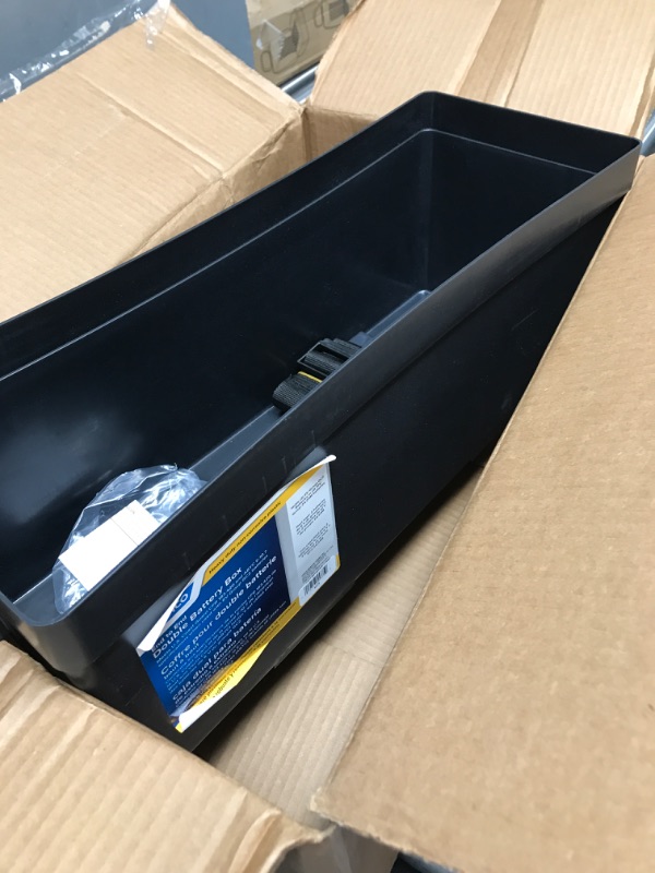 Photo 2 of Camco Heavy Duty Double Battery Box with Straps and Hardware - Group GC2 | Safely Stores RV, Automotive, and Marine Batteries | Measures Inside 21-1/2" x 7-3/8" x 11-3/16" | (55375) Frustration Free Packaging Double Battery Box