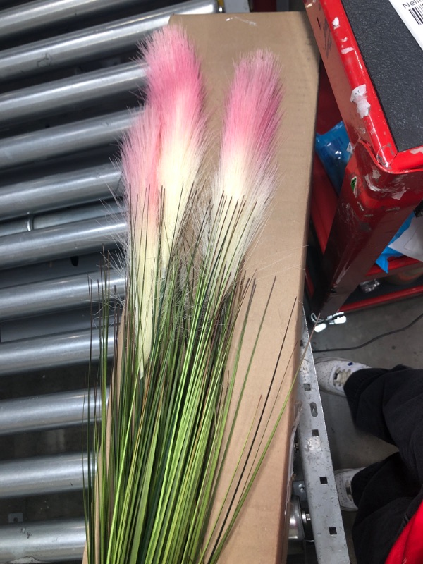 Photo 2 of 10 Pack Artificial Plants 27 Inch Tall Onion Grass Greenery Fake Grass Faux Greenery Stems Green Artificial Shrubs for Outdoors Plastic Small Bushes for Office Room Gardening Indoor (Pink,) Pink Reed