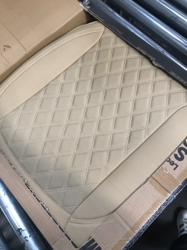 Photo 2 of Motor Trend Car Seat Covers Cushion for Cars Trucks SUV - Diamond Double Stitch Faux Leather Beige Padded with Storage Pockets, Premium Interior Automotive Accessories, 2-Pack