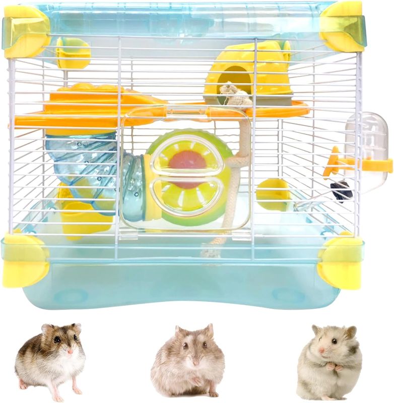 Photo 1 of 
BNOSDM Hamster Cage Mouse Cage with Accessories Food Bowl Water Bottle 2 Layers Transparent Small Hamster Habitat for Dwarf Hamsters Mice Gerbils?Blue?
